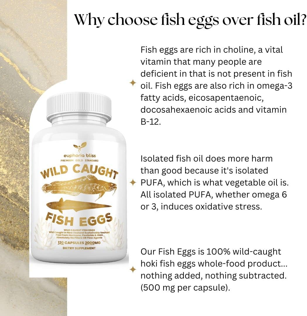 Wild Caught Freeze Dried Fish Eggs - Omega 3 Supplement 120 Capsules