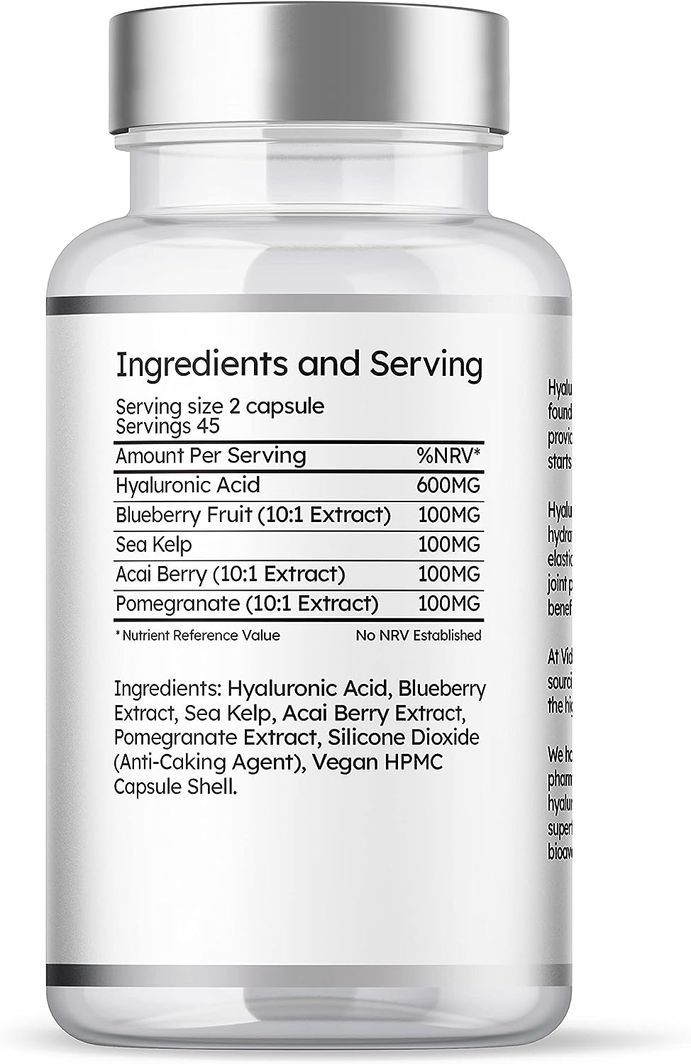 Hyaluronic Acid 1000mg Complex,  90 Capsules, High Strength, Infused with Superfruits