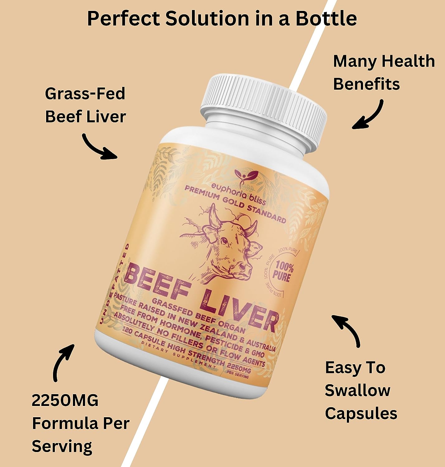 Grass Fed Desiccated Beef Liver Capsules 2250mg