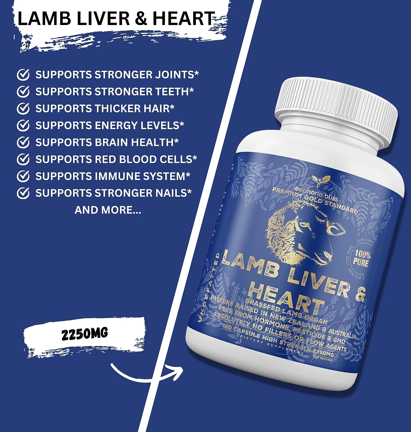 Grass-Fed Desiccated Lamb Liver & Heart Capsules 2250mg