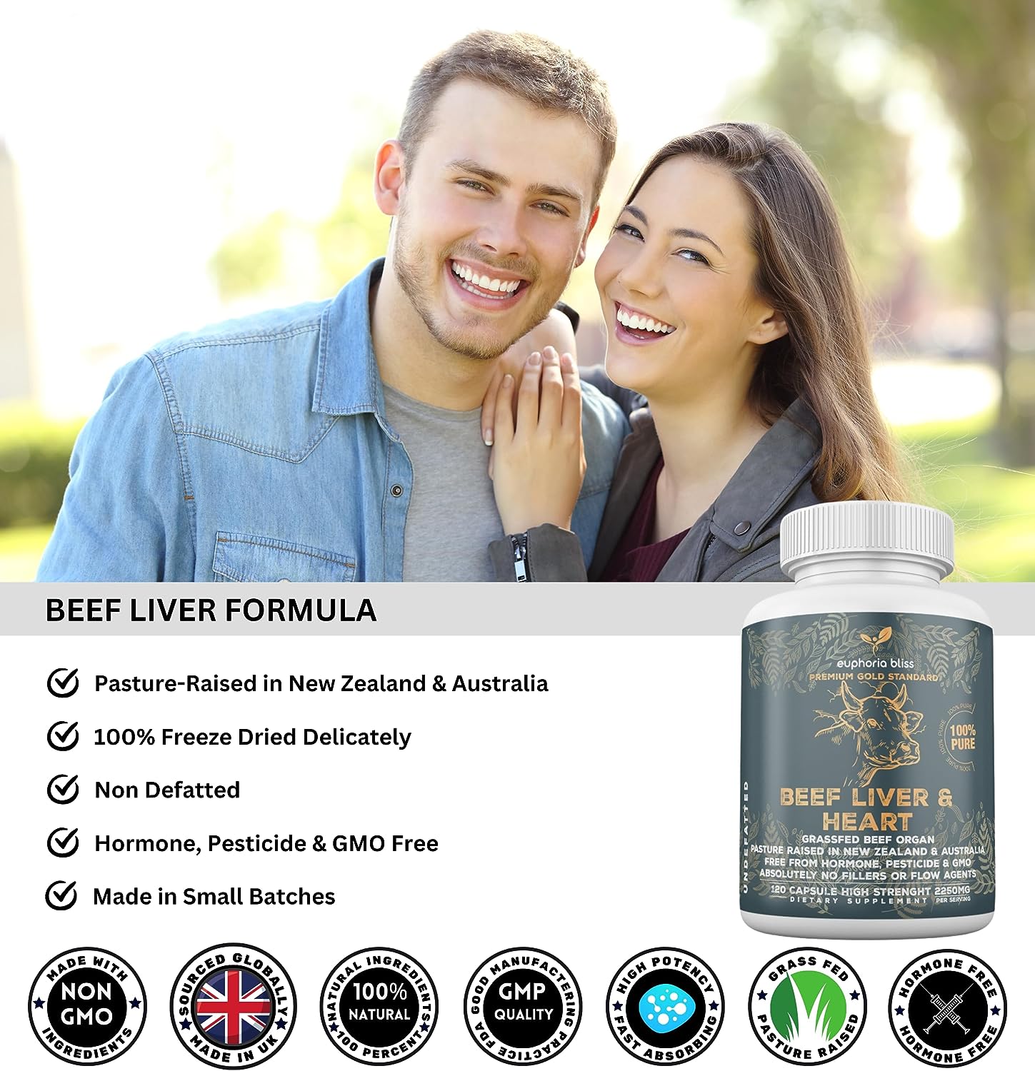 Grass-Fed Desiccated Beef Liver & Heart Capsules 2250mg