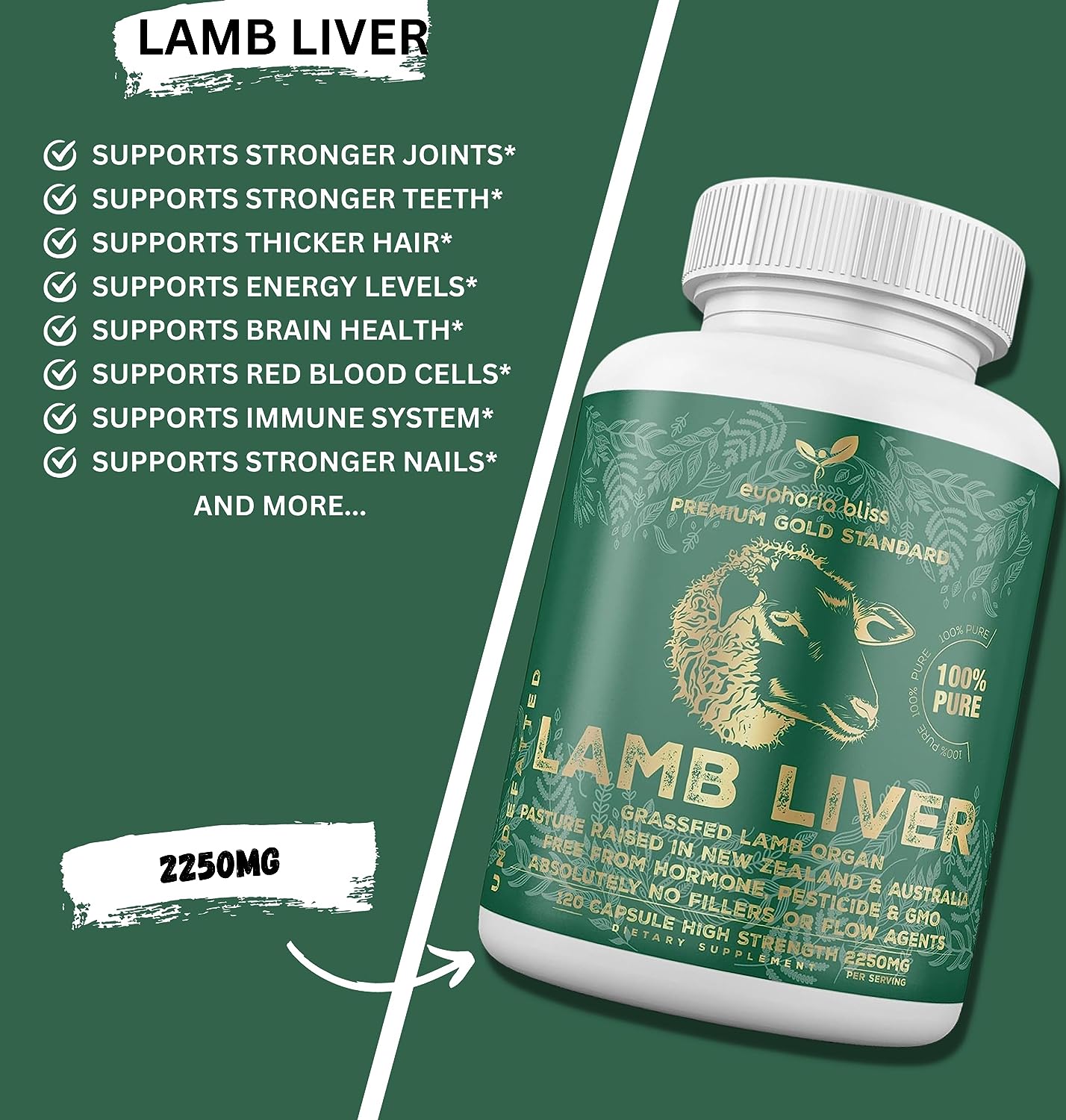 Grass-Fed Desiccated Lamb Liver Capsules 2250mg