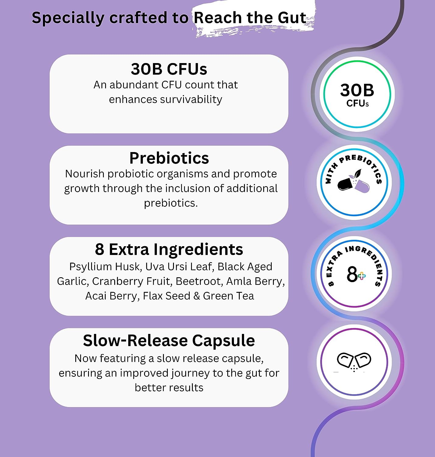 Probiotic Complete Blend - 30B CFU - 17 Unique Live Bacterial Cultures with Prebiotics