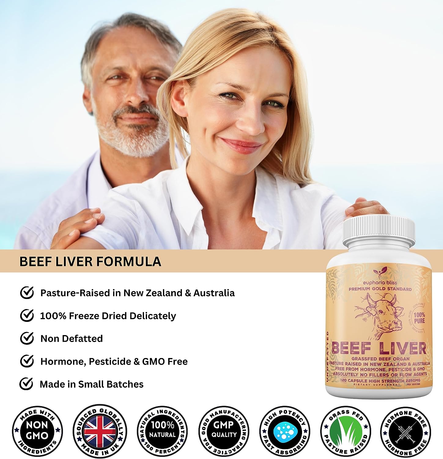 Grass Fed Desiccated Beef Liver Capsules 2250mg