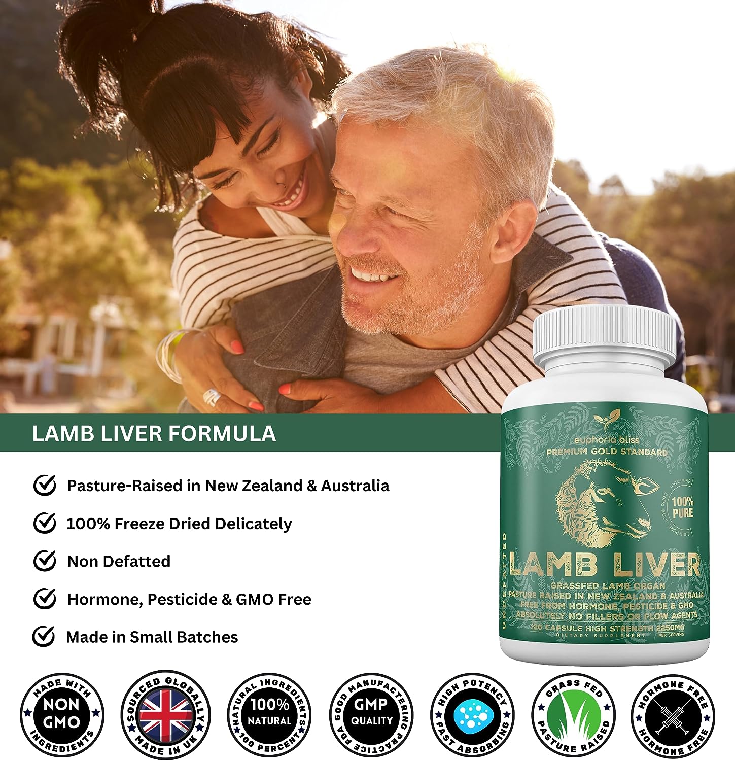 Grass-Fed Desiccated Lamb Liver Capsules 2250mg