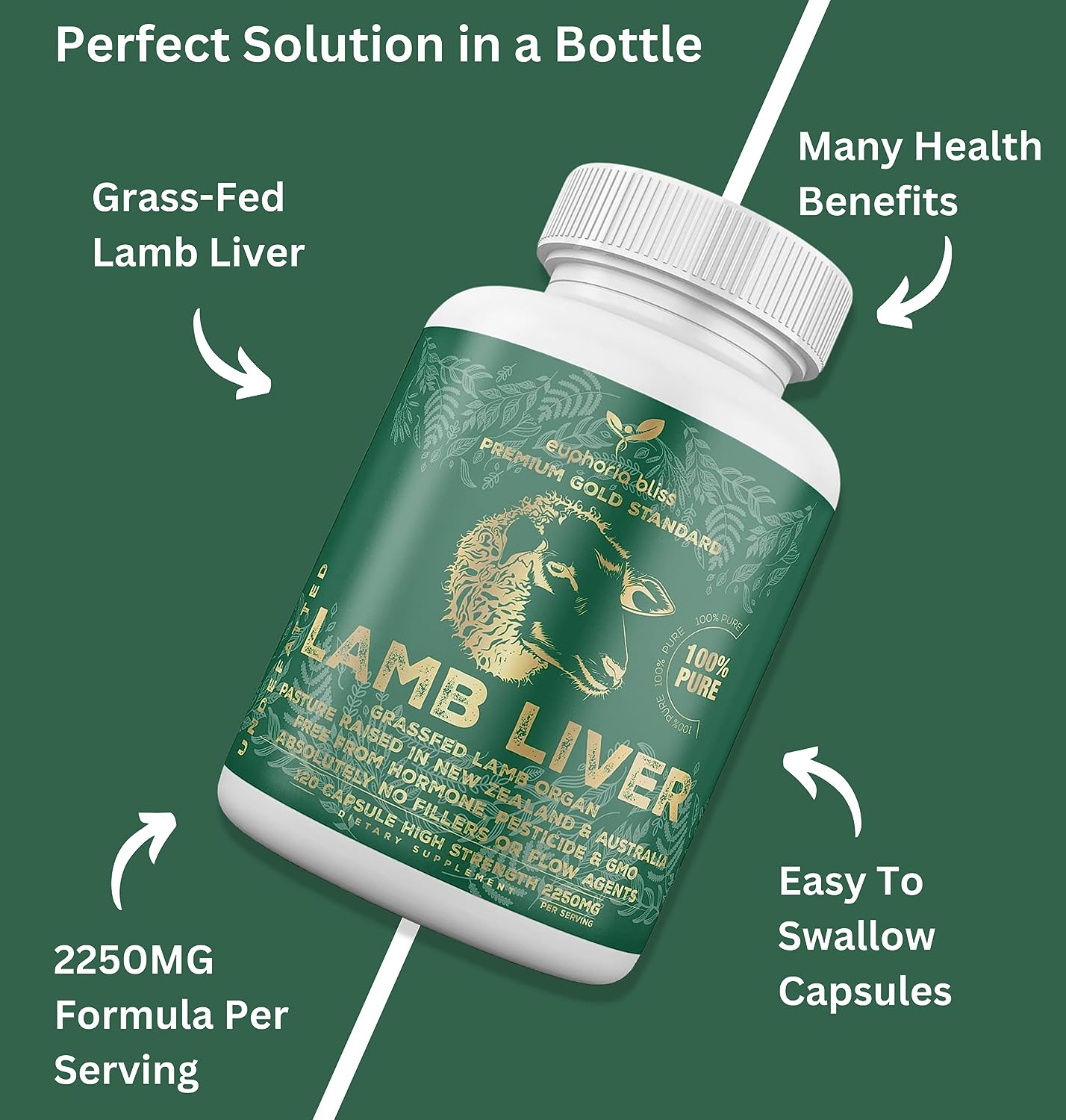 Grass-Fed Desiccated Lamb Liver Capsules 2250mg