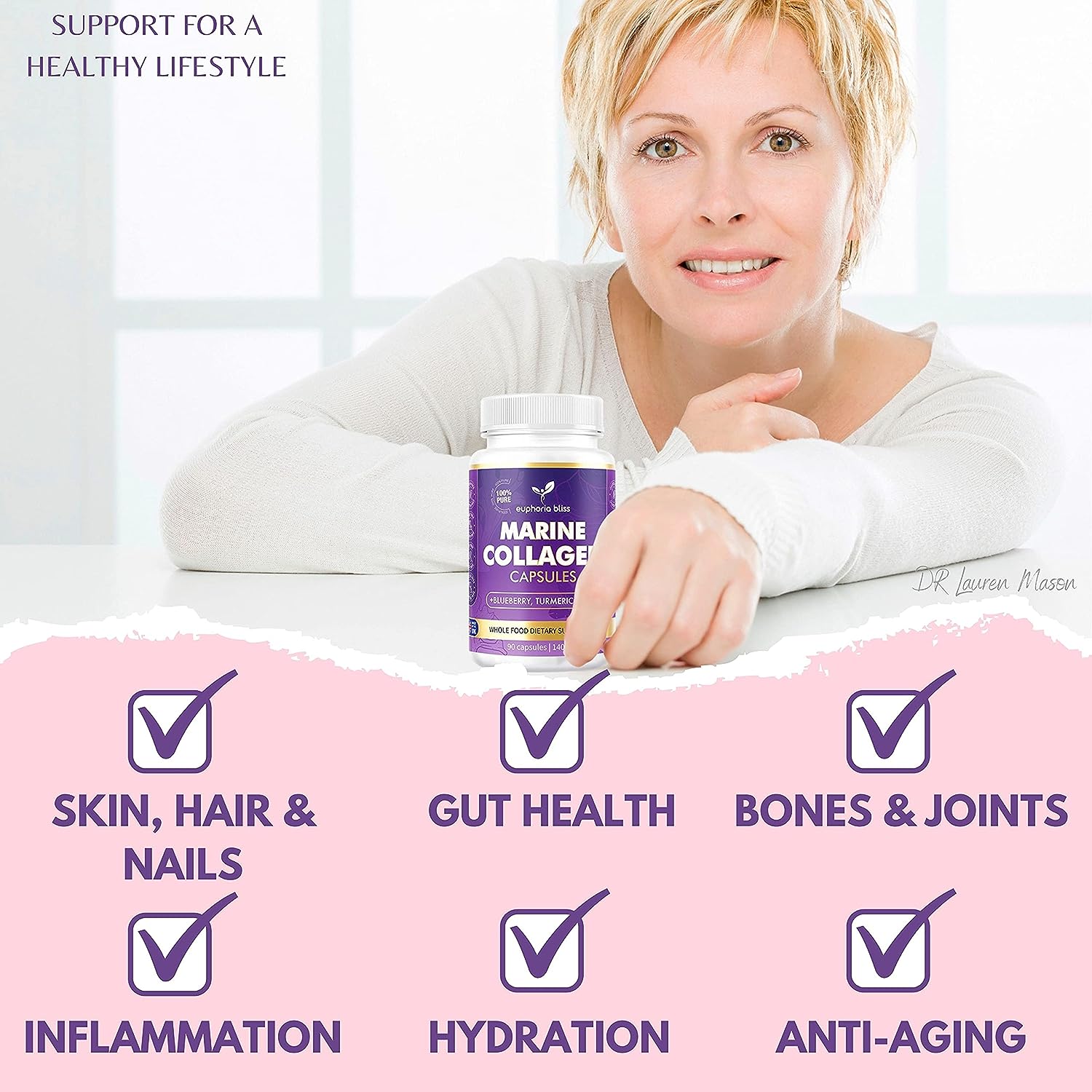 High Strength Marine Collagen Capsules for Skin, Hair, Nails & Joints