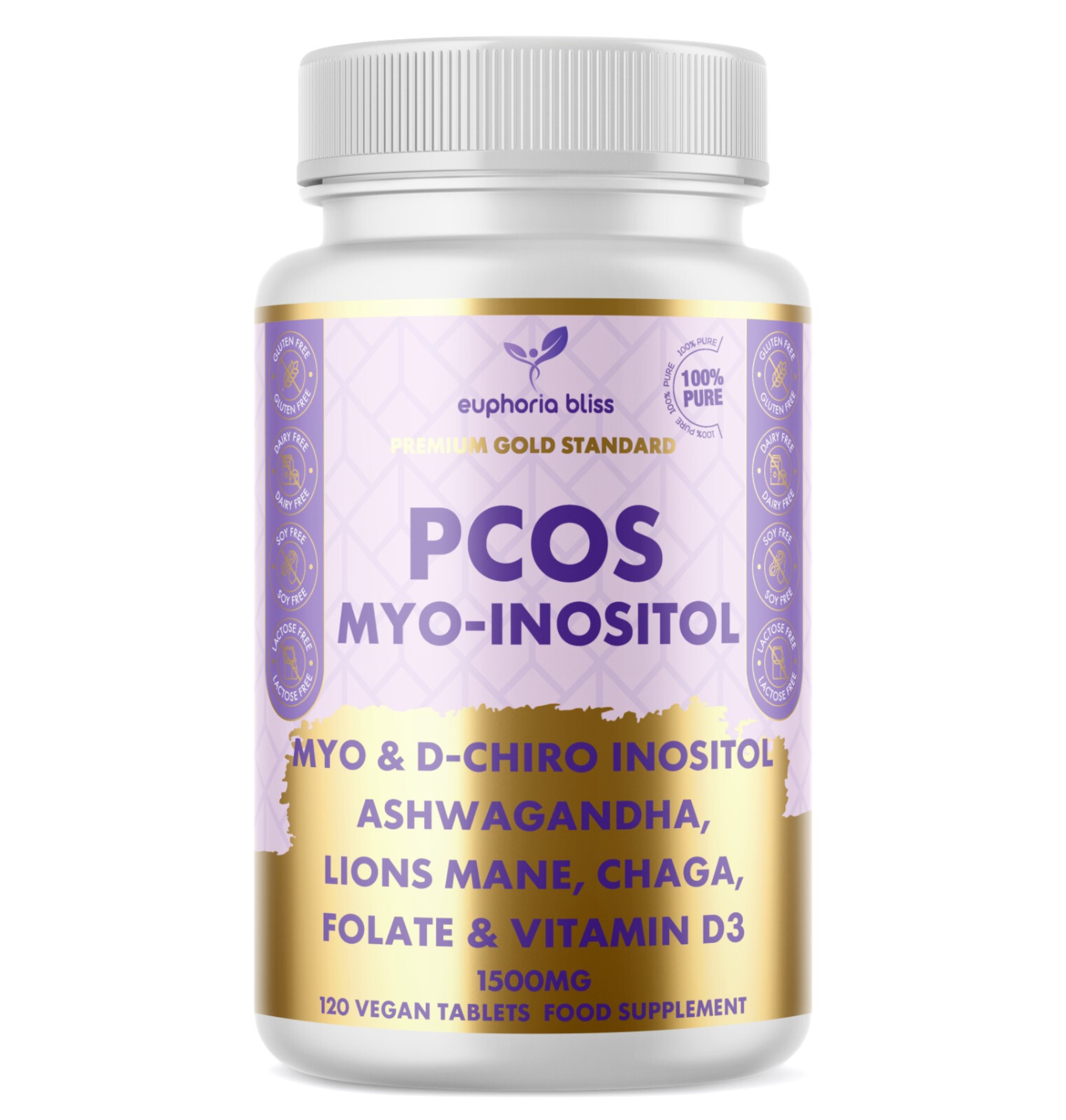 Myo-Inositol & D-Chiro Inositol Blend Capsule + Vitamin D3 + Lions + Chaga + Folate